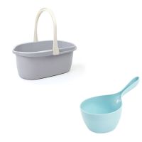 加厚长方形洗拖把桶塑料挤水桶胶棉拖把清洗桶手提平板拖布桶家用|灰蓝色水桶+水勺蓝色