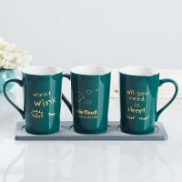 创意洗漱杯套装陶瓷家用简约北欧刷牙杯子可爱卡通情侣漱口杯一对|眨眼+云朵+睡眠(带吸水托盘)