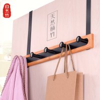 门后挂钩挂衣架门上强力粘钩免打孔无痕壁挂置物创意挂衣钩衣帽架|自然竹+高碳钢-5钩(ABS钩)-格调黑(收藏优先发货)
