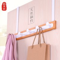 门后挂钩挂衣架门上强力粘钩免打孔无痕壁挂置物创意挂衣钩衣帽架|自然竹+高碳钢-5钩(ABS钩)-经典白(收藏优先发货)