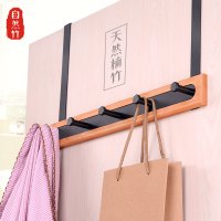 门后挂钩挂衣架门上强力粘钩免打孔无痕壁挂置物创意挂衣钩衣|2件装-自然竹+高碳钢-5钩(碳钢钩)-格调黑