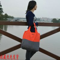 日本时尚潮流双拼色可折叠购物袋纯色涤纶手提便携防水环保收纳包