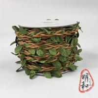 绿色森系藤条麻绳带叶子绳子手工制作diy装饰树叶照片墙材料|深色蜡绳缠小叶子10米