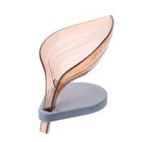 创意树叶肥皂盒浴室免打孔吸盘香皂盒架卫生间沥水洗衣皂盒置物架|透明款-紫茶色【1个装】