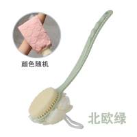 洗澡刷浴刷长柄搓背搓澡刷子搓泥软毛沐浴神器强力不求人后背刷|双面北欧绿色+搓澡手套