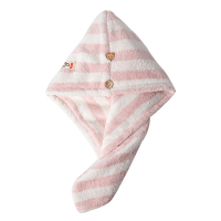 干发帽女吸水速干家用双层加厚洗发包头巾可爱网红干发巾头巾|加加厚双扣大条纹粉色