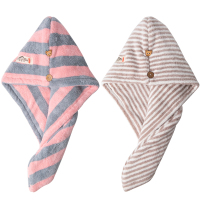 干发帽女吸水速干家用双层加厚洗发包头巾可爱网红干发巾头巾|[大条纹梅红+细条纹灰色]