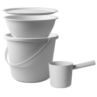 带盖塑料水桶/家用宿舍洗衣桶手提储水桶加厚圆桶清洁 洗脸盆套装|12升水桶+脸盆中号+水勺