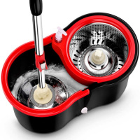 加强杆+2个拖把头+钢蓝+钢盘旋转拖把桶家用拖把双驱动拖布桶