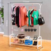 晾衣架家用折叠落地挂衣架卧室单杆式室内凉晒衣服架子简易衣帽架|双层中号白色衣帽架+轮子