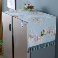 布艺冰箱盖布单开门对双开门冰|lc欧式花-蓝色(含吊坠一边各8cm) 65x170cm(双开门冰箱适用)