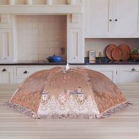 饭菜罩子盖菜罩防苍蝇可折叠餐桌罩剩菜防尘罩盖饭罩家用新款菜罩|鸟语花香--网布款[橘黄] 大号圆形对角直径80厘米