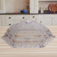 饭菜罩子盖菜罩防苍蝇可折叠餐桌罩剩菜防尘罩盖饭罩家用新款菜罩|五彩缤纷--网纱款[灰色] 大号圆形对角直径80厘米