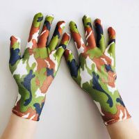 12双印花不涂胶花色针织尼龙薄款手套女款干活工作家务手套|绿迷彩(不涂胶)12双