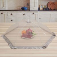 饭菜罩子盖菜罩防苍蝇可折叠餐桌罩剩菜防尘罩盖饭罩家用新款菜罩|金玉满堂--网纱款[灰色] 中号圆形对角直径70厘米