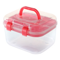 透明化妆品收纳箱带盖针线整理盒塑料双层加厚小医药箱手提工具箱|红色 025小号长16.5*宽14*高12