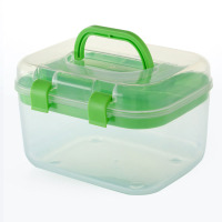 透明化妆品收纳箱带盖针线整理盒塑料双层加厚小医药箱手提工具箱|绿色 025小号长16.5*宽14*高12