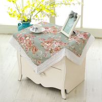 床头柜盖布万能盖巾小桌子盖巾冰箱洗衣机罩微波炉饮水机防尘罩|牡丹绿 60*60一件两片装