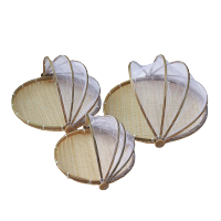 晾晒篮家用馒头圆簸箕竹编筐筲箕收纳水果篮盖菜罩农家竹制品筛子|三代密编圆形大中小三件套