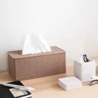 居家桌面纸巾抽圆形面纸抽筒卷纸盒仿藤编纸筒纸巾盒藤纹卷纸筒|方形咖啡色