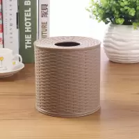 居家桌面纸巾抽圆形面纸抽筒卷纸盒仿藤编纸筒纸巾盒藤纹卷纸筒|深棕色