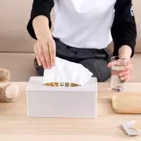 居家桌面纸巾抽圆形面纸抽筒卷纸盒仿藤编纸筒纸巾盒藤纹卷纸筒|方形米色