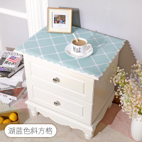 纯色简约现代床头柜罩盖布防水防尘电视柜桌布pvc梳妆台布长方形|湖蓝斜方格 不含床头柜:50*50cm