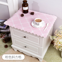 纯色简约现代床头柜罩盖布防水防尘电视柜桌布pvc梳妆台布长方形|粉色斜方格 不含床头柜:60*40