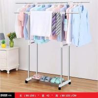 晾衣架落地卧室衣帽架简易家用内单双杆式凉晒衣杆挂衣服架子阳台|加厚加粗双杆(舒适款)白色