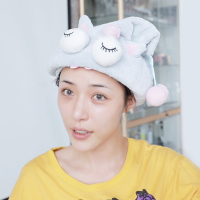 动物干发帽 卡通少女粉嫩可爱洗发帽珊瑚绒干枯受损秀发|帽独角兽