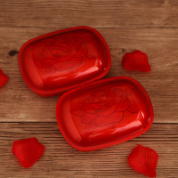 情侣个性创意结婚香皂盒红色喜庆一对浪漫塑料肥皂盒带盖婚庆用品|红玫瑰1对