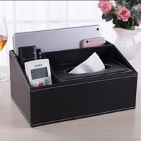 抽纸盒桌面收纳盒家用皮多功能纸巾盒客厅创意纸抽盒遥控器茶几|梯形黑色羊皮纹