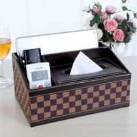 抽纸盒桌面收纳盒家用皮多功能纸巾盒客厅创意纸抽盒遥控器茶几|梯形大格子