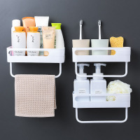 浴室置物架厕所洗手间洗漱台毛巾架厨房免打孔壁挂式收纳架卫生间|3个白色带毛巾杠