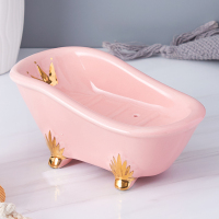 欧式陶瓷肥皂盒沥水创意卫生间酒店餐厅高档肥皂瓷皂托皂碟香皂盒|粉色鎏金浴池