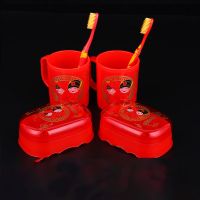 婚庆用品结婚新人洗漱套装女方陪嫁创意洗漱杯子对杯皂盒牙杯牙刷|相公娘子三件套