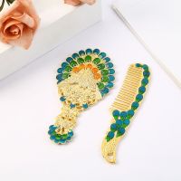 俄罗斯复古小套锌合金化妆镜手柄镜子梳子套装便携镜馈赠生日礼物|金色 802款小套镜