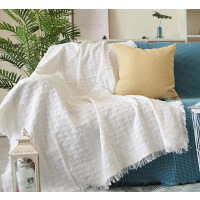 简约现代沙发套线毯子纯色沙发垫全盖巾网红ins防尘罩布艺民宿|米白井字格 90*240cm