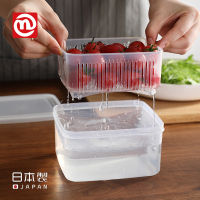 日本沥水保鲜盒塑料厨房冰箱食物收纳盒水果蔬菜储物盒