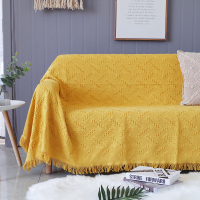 简约现代沙发套线毯子纯色沙发垫全盖巾网红ins防尘罩布艺民宿|黄格 180*340cm