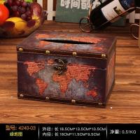 欧式创意复古纸巾盒家用抽纸盒客厅茶几餐巾纸盒简约可爱纸抽盒子|米白色短款-绿地图款