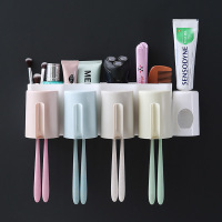 放牙刷置物架免打孔刷牙杯挂挤牙膏器浴室卫生间壁挂墙吸壁式电动|四口杯套+挤牙器