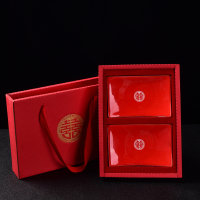 结婚红色陶瓷香皂盒 婚庆家用肥皂盒皂碟 中式创意卫生间个性皂托|皂盒四方一对+礼盒