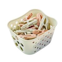 30个装塑料小夹子带收纳篮衣服晾晒夹 强力防风夹内衣袜子晾衣夹|北欧绿 30夹(送篮子)