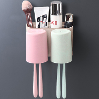 卫生间牙刷置物架免打孔牙刷架吸壁式收纳盒漱口杯套装牙杯架壁挂|二杯(置物架+牙刷杯+牙刷支架)