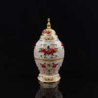 牙签筒欧式创意家用北欧自动按压式牙签盅饭店客厅茶几家居牙签盒|高顶玫瑰-金白红花