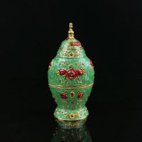 牙签筒欧式创意家用北欧自动按压式牙签盅饭店客厅茶几家居牙签盒|高顶玫瑰-金绿红花