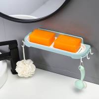 肥皂盒壁挂式家用大号双位香皂盒创意沥水免打孔卫生间置物架简约|北欧蓝