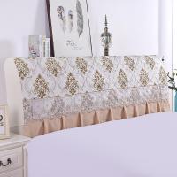 新款水晶绒弹力布艺夹棉加厚全包床头罩木床皮床床头罩防尘套|欧花金色 2.0米*高75