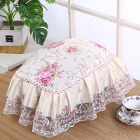 田园椭圆形电饭锅罩多功能欧式盖巾布艺蕾丝电饭煲家用盖布防尘罩|月下牡丹-粉色